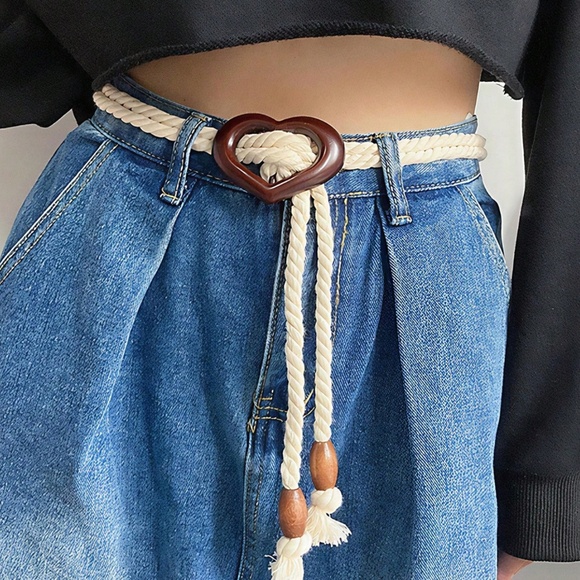 Boho Braided Bead Wood Heart Buckle Belt - Picture 3 of 3